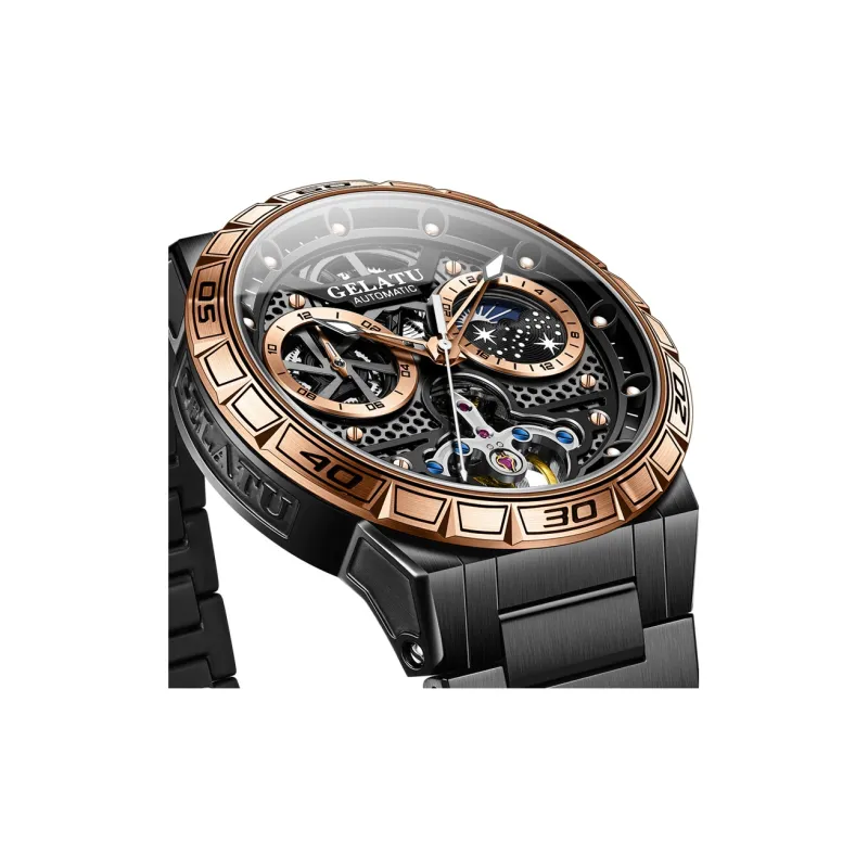 GELATU Mechanical Movement Stainless Steel Watchband Watch Men's Watches Black Dial-8
