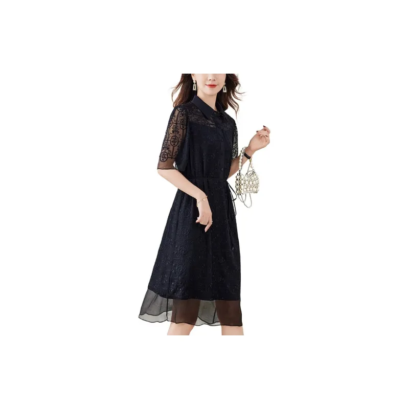 To The West Short Sleeved Dresses Women's Black-1