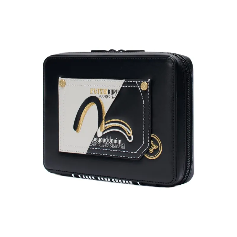 EVISU Leather Clutch Pochette, Crossbody Bag Regular Unisex Black-2
