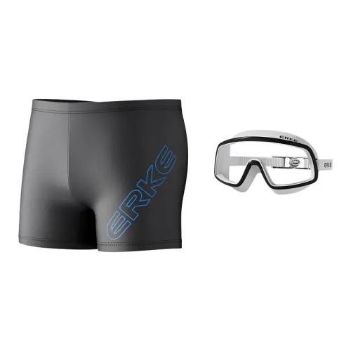 Erke Men's Swimwear Men Black Swimming Shorts+Goggles