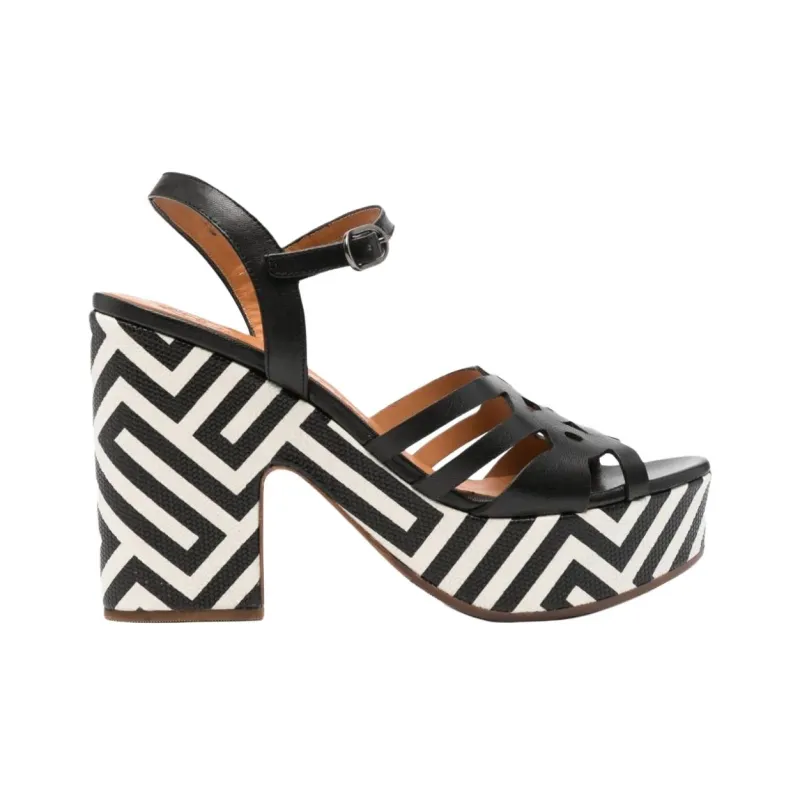 CHIE MIHARA Jelele Strap Sandals 11cm Women's Black White-1