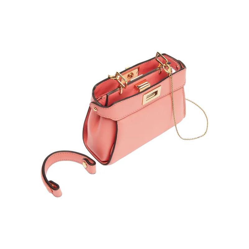 FENDI Peekaboo Nappa Leather One Shoulder Handbags Nano Women's Peach Pink-3