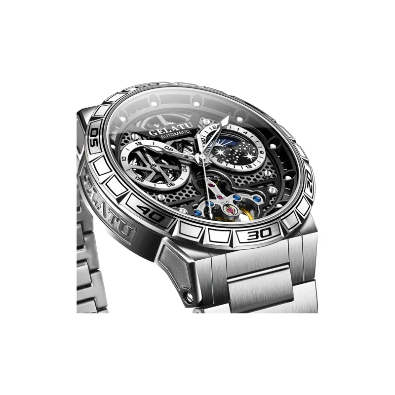 GELATU Mechanical Movement Stainless Steel Watchband Watch Men's Watches Black Dial-2