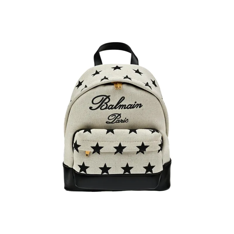 BALMAIN Cotton And Linen Blend Backpack Women's Ecru & Black-0