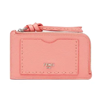 FENDI Peekaboo Cuoio Romano Leather Card Holder Women's Pink