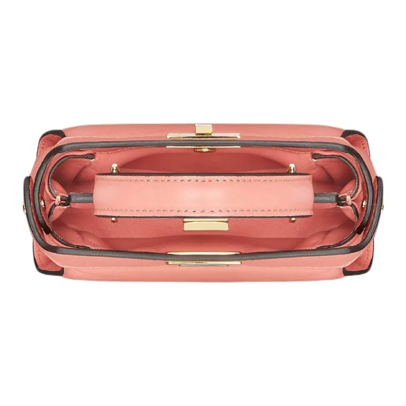 FENDI Peekaboo Nappa Leather One Shoulder Handbags Nano Women's Peach Pink-2