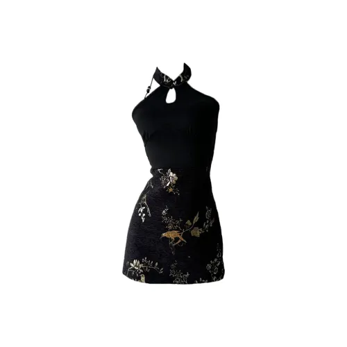 HUINIAN Sleeveless Dresses Women's Black/Gold