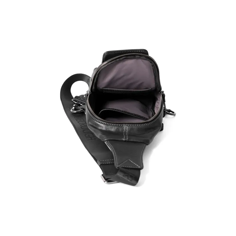 Sharkborough Cow Leather Sling Bag, Shoulder Bag, Crossbody Bag Regular Men's Black-5