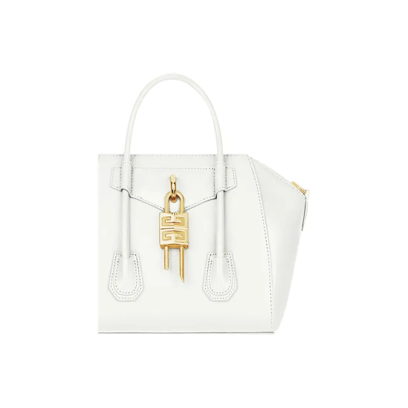Givenchy Antigona Lock Calfskin Handbag Mini Women's Ivory White-4