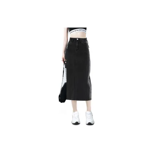 Silly Denim Long Skirts Women's Black Gray