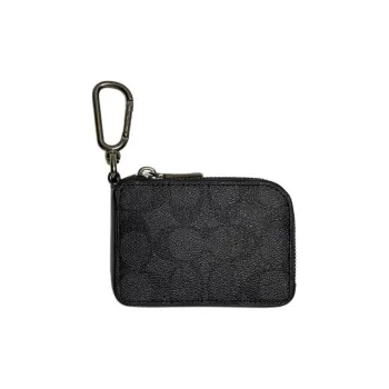 COACH L Zip Artificial Leather With Cow Leather Key Pouch Mini Unisex Charcoal Black