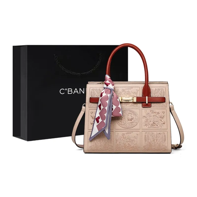 C°BANNER Cow Leather With Synthetic Leather Mom Bag, Shoulder Bag, Crossbody Bag, Handbag Regular Women's Beige Apricot-0