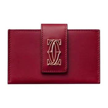CARTIER Calfskin Card Holder Women's Cherry Red