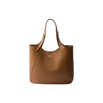 PRADA Leather Tote Bag Shopping Bag Handbag Large Size Women's Caramel