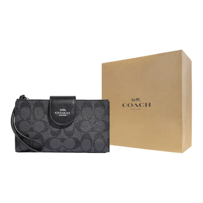 COACH Tech Wallet Coated Canvas With Smooth Leather Document Bag, Card Holder, Wallet Men's Black-7