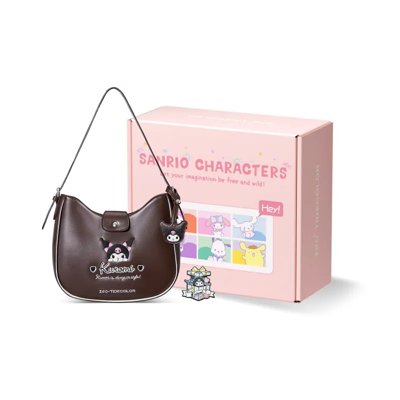 Zgo Sanrio, Kuromi Collection PU Tote Bag, Shopping Bag, Handbag, Shoulder Bag Women's Brown-7