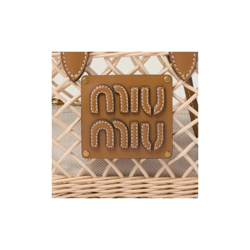 MIU MIU Leather Trim Shoulder Bag, Crossbody Bag, Handbag Women's Tan With Caramel-3