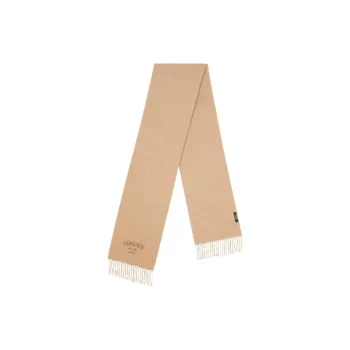 VERSACE Logo Embroidered Fringed Scarf