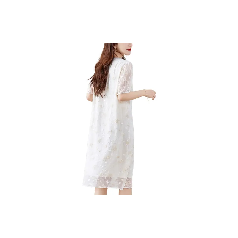 To The West Short Sleeved Dresses Women's Beige-2