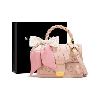 MACKJANICE Polyurethane One Shoulder Handbags Women's Heart Wrinkle Pink
