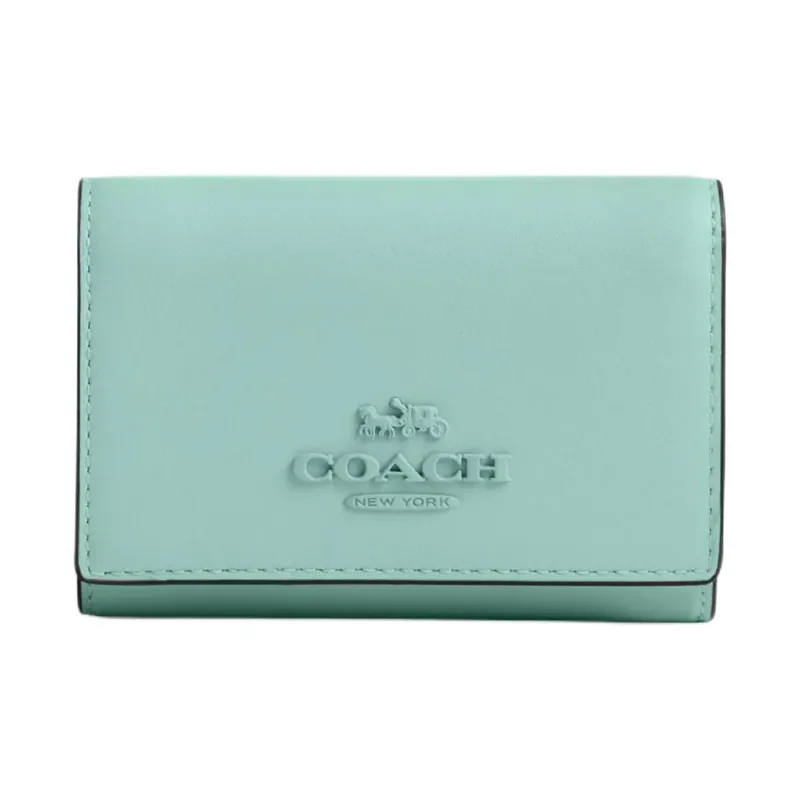COACH Micro Cow Leather Wallet Mini Women's Silver & Faded Blue-0