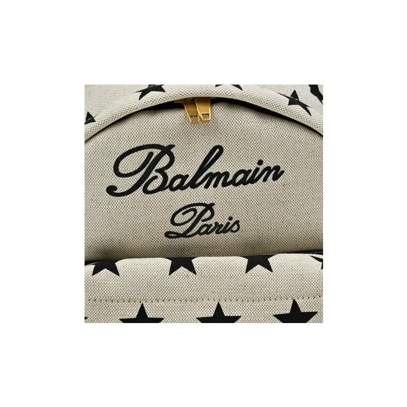 BALMAIN Cotton And Linen Blend Backpack Women's Ecru & Black-3