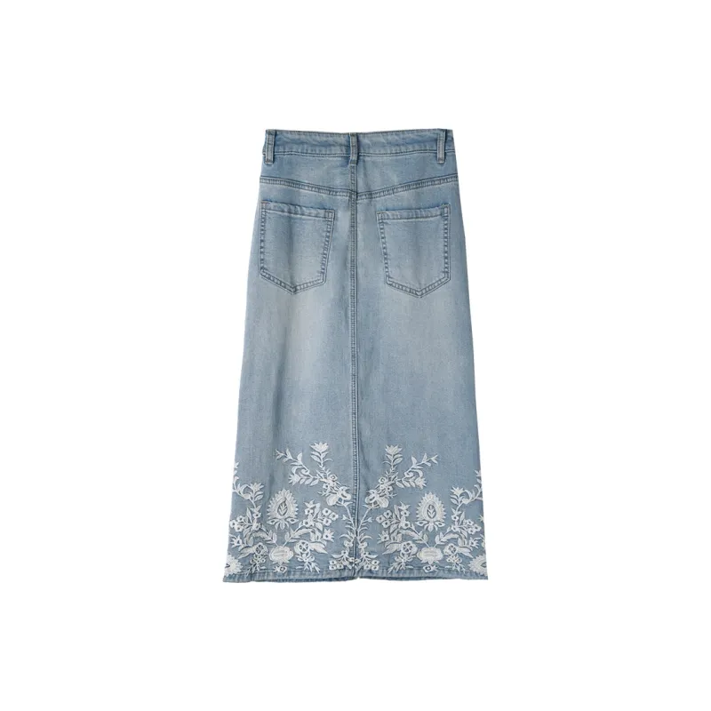 HIPPIEMISS Denim Long Skirts Women's Light Blue-1