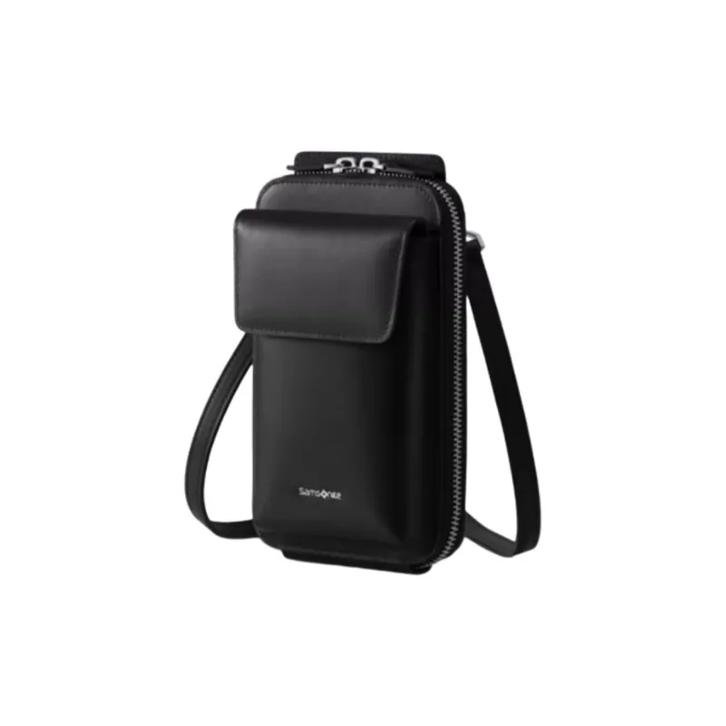 SAMSONITE Cow Leather One Shoulder Crossbody Cell Phone Pouch Men's Black-1