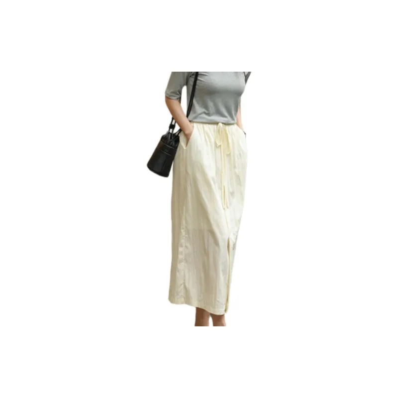 Mt Casual Long Skirts Women's Light Beige Yellow-1