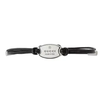 GUCCI Leather 925 Sterling Silver Bracelets Unisex Black