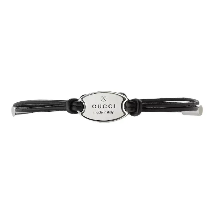 GUCCI Leather 925 Sterling Silver Bracelets Unisex Black-0