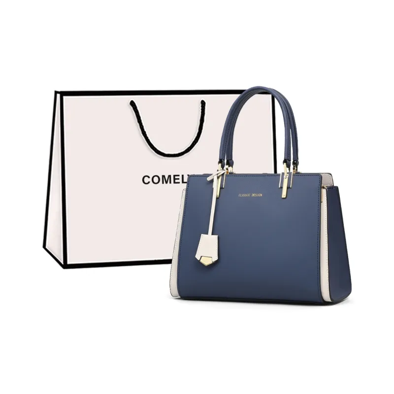 COMELY Cow Leather Patchwork Synthetic Leather Mom Bag Crossbody Bag Shoulder Bag Handbag Regular Women's Blue-0