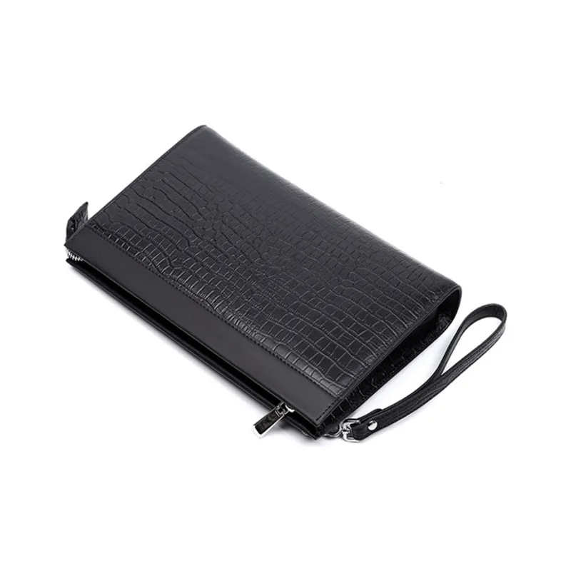 CMLZIUA Top Grain Cow Leather Clutch Unisex Black-4