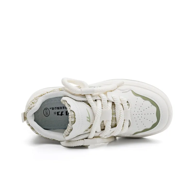 Warrior Slip Resistant Lightweight Height Increasing Low Top Skateboard Shoes Women's Beige Green-2
