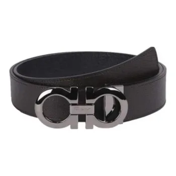 FERRAGAMO Smooth Badge Buckle Design Leather Belts Unisex Brown Width 3.4CM