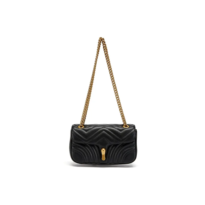 PESASRIE Cow Leather Crossbody Bag Shoulder Bag Women's Ecru/Black-7