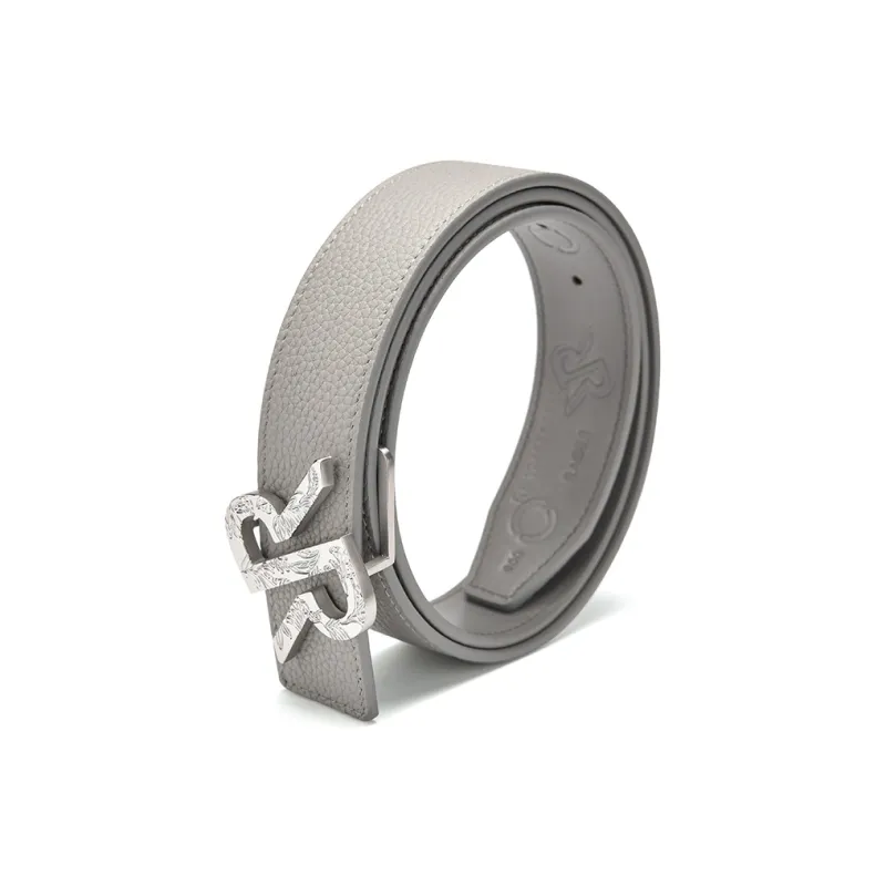 RARE Litchi Grain RARE Stamp Embossed Style Leather Belts Men's Light Gray Width 3.4cm-2