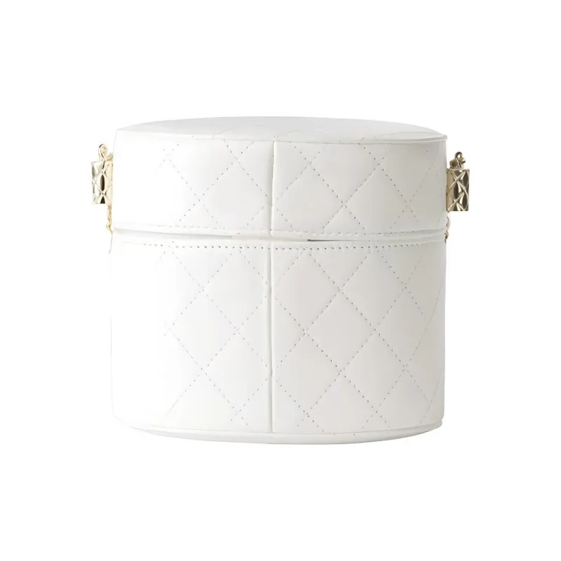 CHANEL Sheepskin Cylinder Bag, Makeup Bag, Shoulder Bag, Crossbody Bag Medium Size Women's White-2