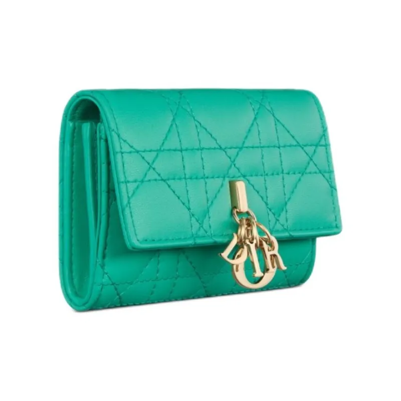 DIOR Wicker Pattern Sheepskin Wallet Women's Tiffany Blue Color-1