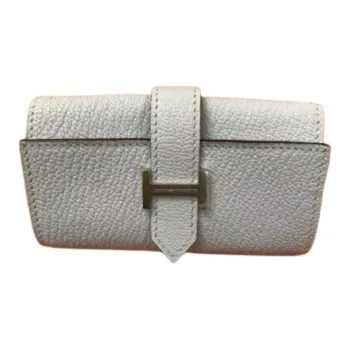 HERMES Bearn Mysore Goat Skin Key Pouch Women's T0 Bleu Brume Dusty Blue