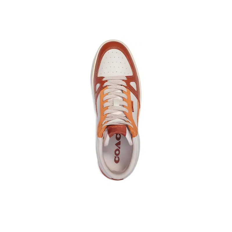 COACH Court Stylish Skateboarding Shoes Men's White Orange-3