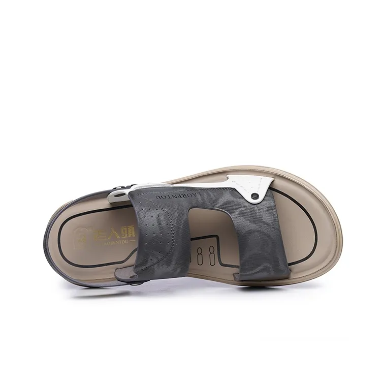 LAORENTOU Beach Sandals Men Gray White/Yellow White-2