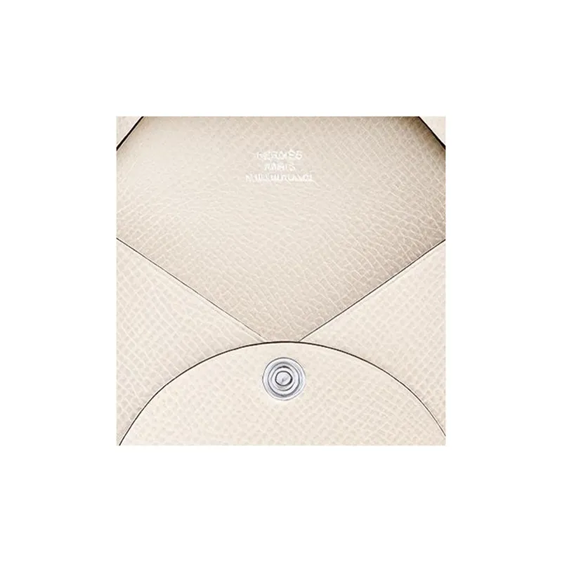 HERMES Epsom Calfskin Card Holder, Coin Purse Women's 10 Craie Milkshake White-4