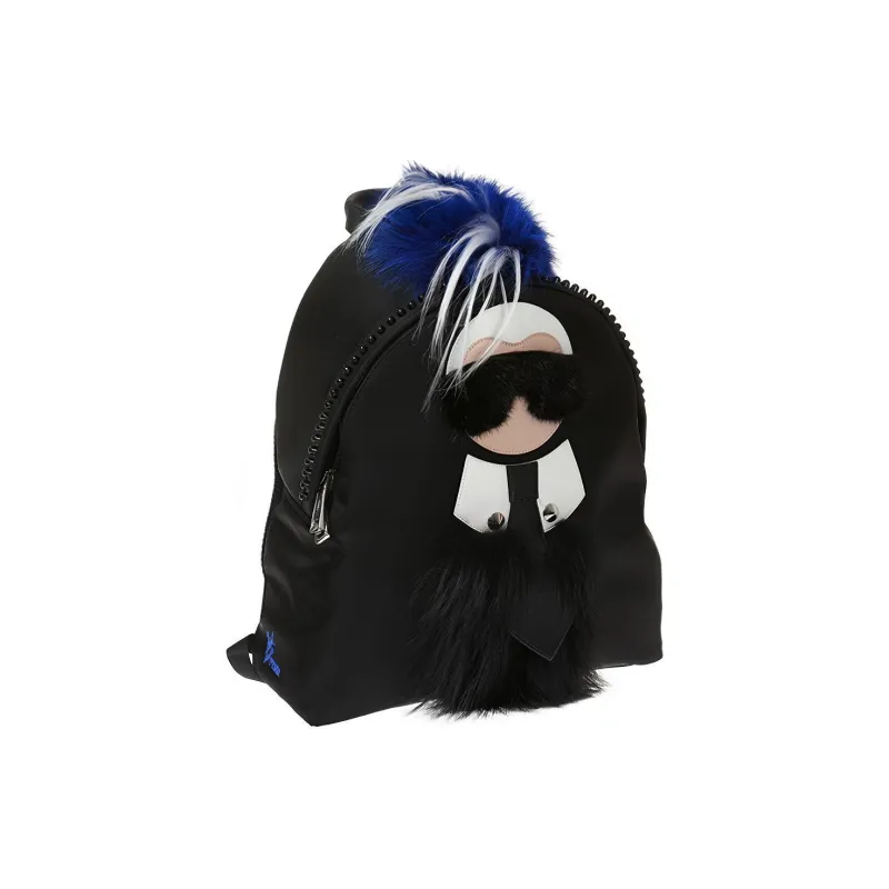 FENDI Leather Backpack Regular Men's Black/Blue-2
