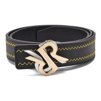 RARE Two Tone Embossed Delicate Palm Pattern Smooth Buckle Leather Belts Men's Width 3.4cm