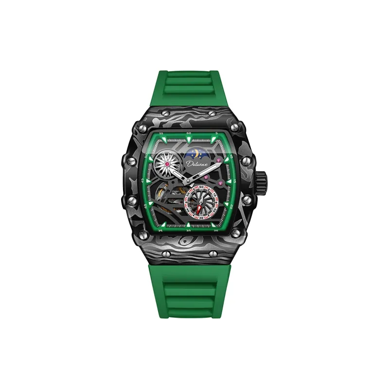 Dulunwe Automatic Mechanical Movement Silicone Strap Watch Men's Watches Black Dial-14