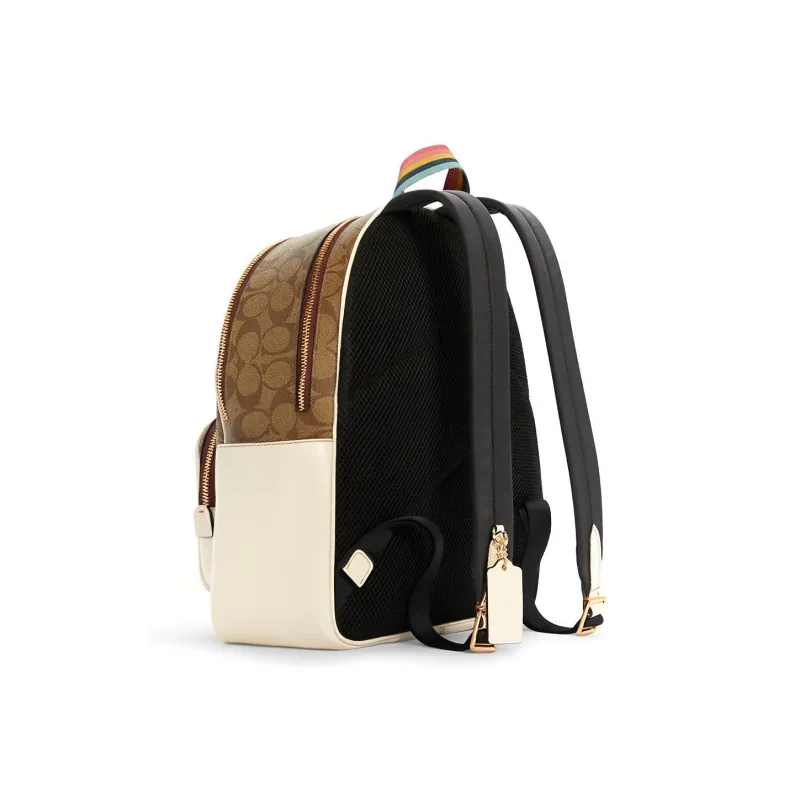 COACH Snoopy Collaboration Court Artificial Leather Backpack Large Size Women's Khaki Monogram & White-1