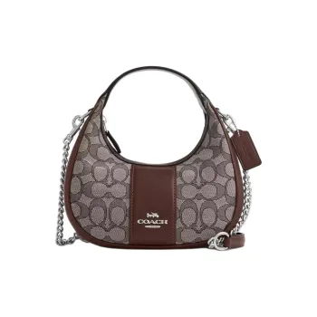 COACH Leather Shoulder Bag Crossbody Bag Handbag Mini Women's Silver With Oak And Maple