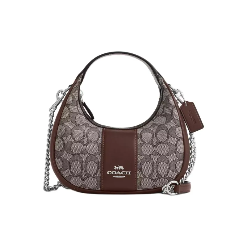 COACH Leather Shoulder Bag Crossbody Bag Handbag Mini Women's Silver With Oak And Maple-0