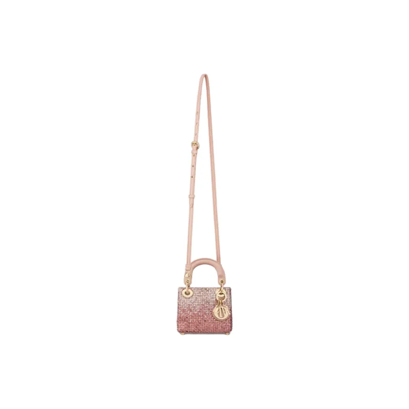 DIOR Satin Embroidered Sequins Tote Bag Shopping Bag Handbag Extra Mini Women's Pink-1
